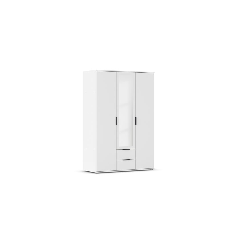 Hinged door wardrobe ESSEA in a simple design, modern handle, Alpine White, 188cm H x 127cm W x 52cm D