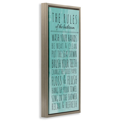 «Bathroom Rules on Turquoise», toile encadrée flottante par Anna Quach WRP-1107