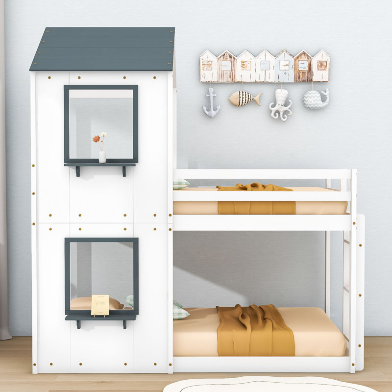 Kids Twin Over Twin Bunk Bed, White