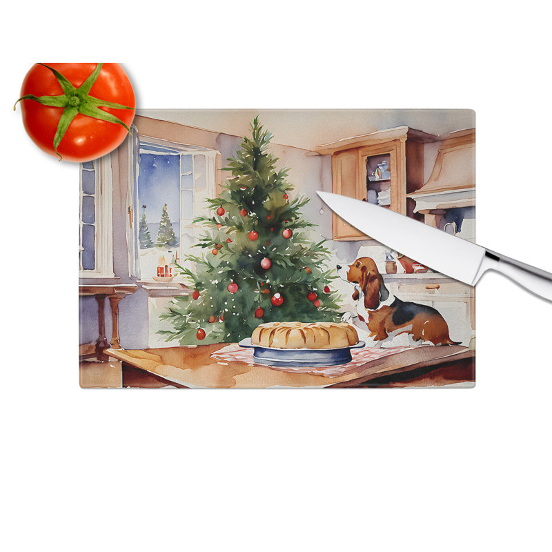 Basset Hound Christmas Cookies Glass Cutting Board