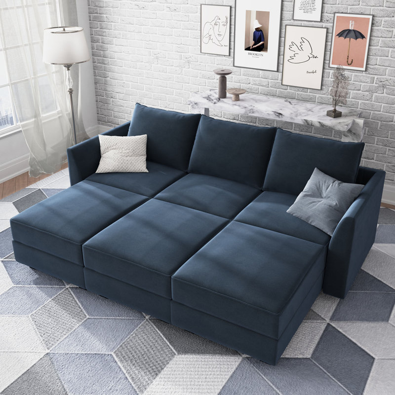 Canapé modulaire Tremee pour le salon, Velours bleu