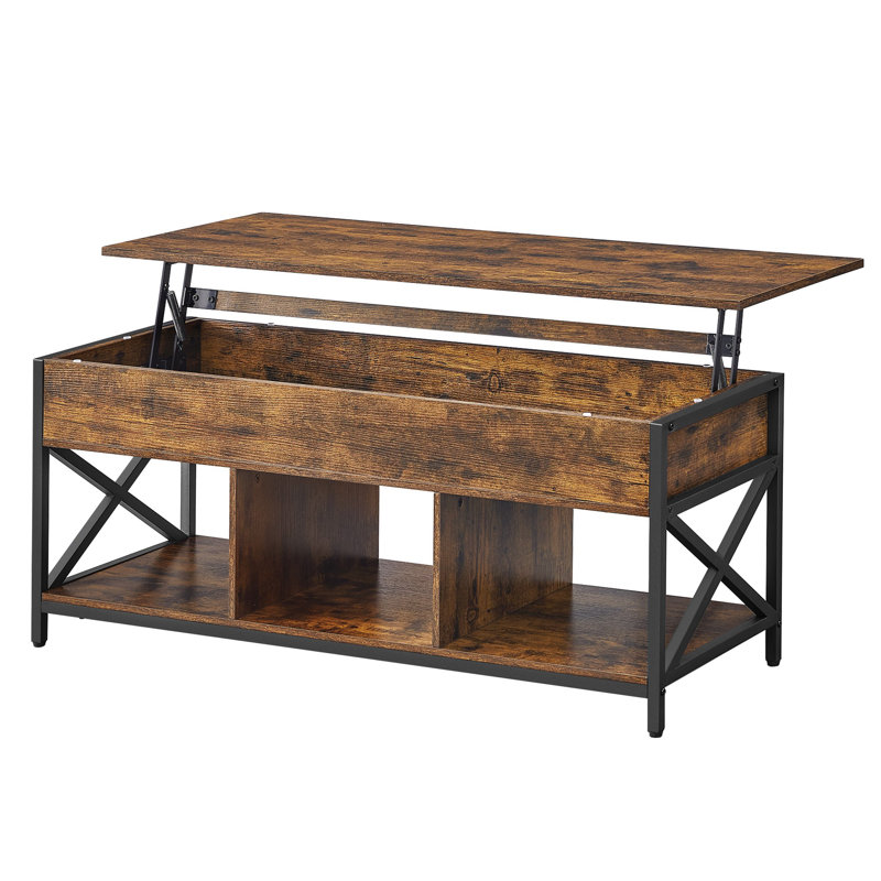 Corrine Lift Top Extendable Coffee Table With Storage, 24.4" H x 47.2" L x 19.7" W, Rustic Brown