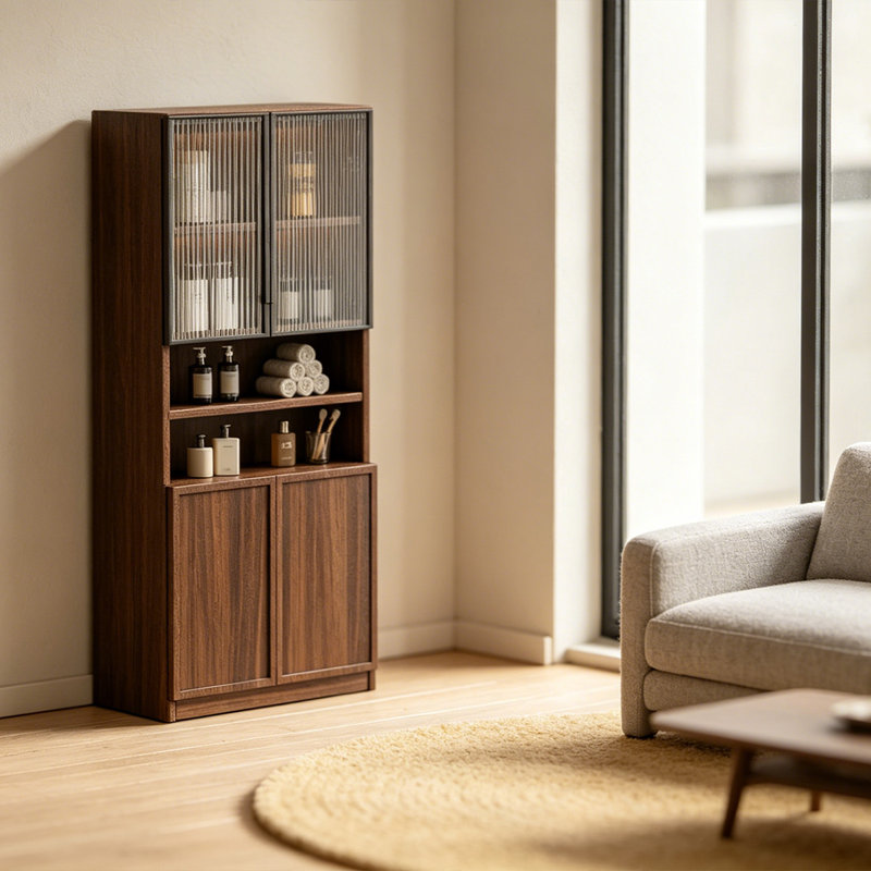 Armoire de rangement de salle de bain moderne en aluminium nid d'abeille de style Mid-Century 35,43 po, finition brun chaud