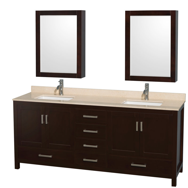 Sheffield 79" Double Bathroom Vanity Base Only, Espresso
