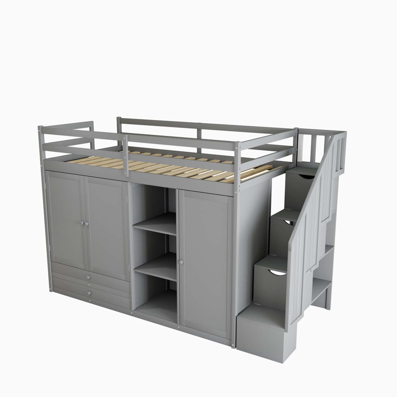 Germani Kids Twin Loft Bed with Drawers, Gray