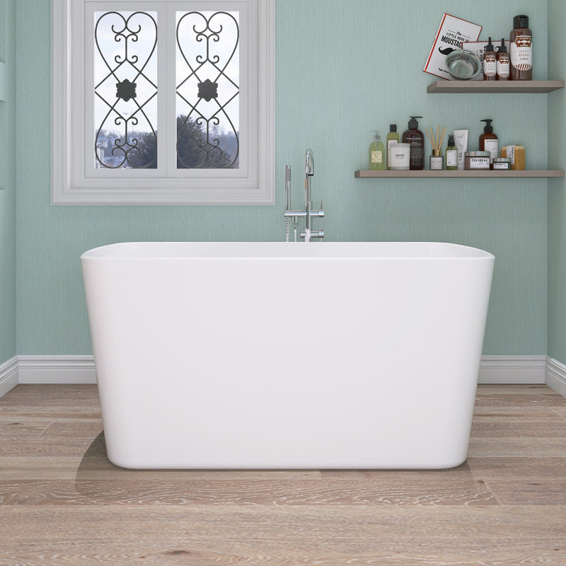 49'' Acrylic Freestanding Soaking Bathtub With Chrome Overflow And Quick Drain, Glossy White