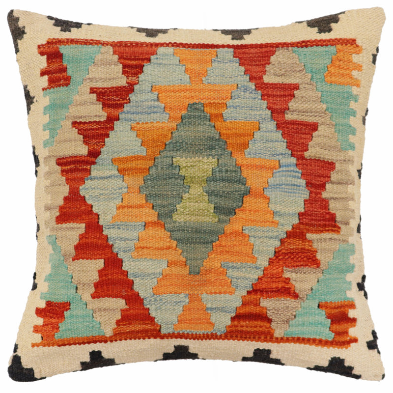 Coussin rustique tissé à la main kilim Rustic Mcbride - 17 po x 18 po, H 19 po x l 18 po, Beige/orange/rouge