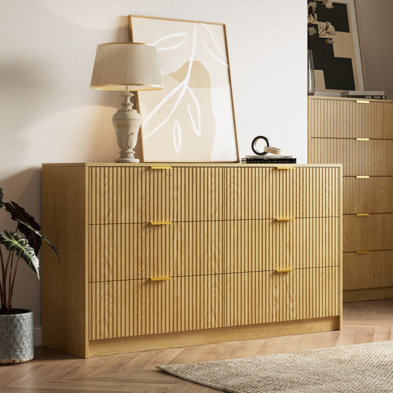 Commode 6 tiroirs 55,1 po, Brun