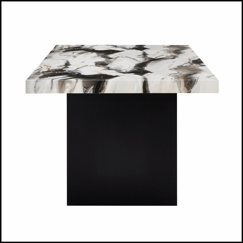 Table de salle à manger rectangulaire contemporaine avec plateau en faux marbre et pieds noirs élégants, parfaite pour les salles à manger modernes