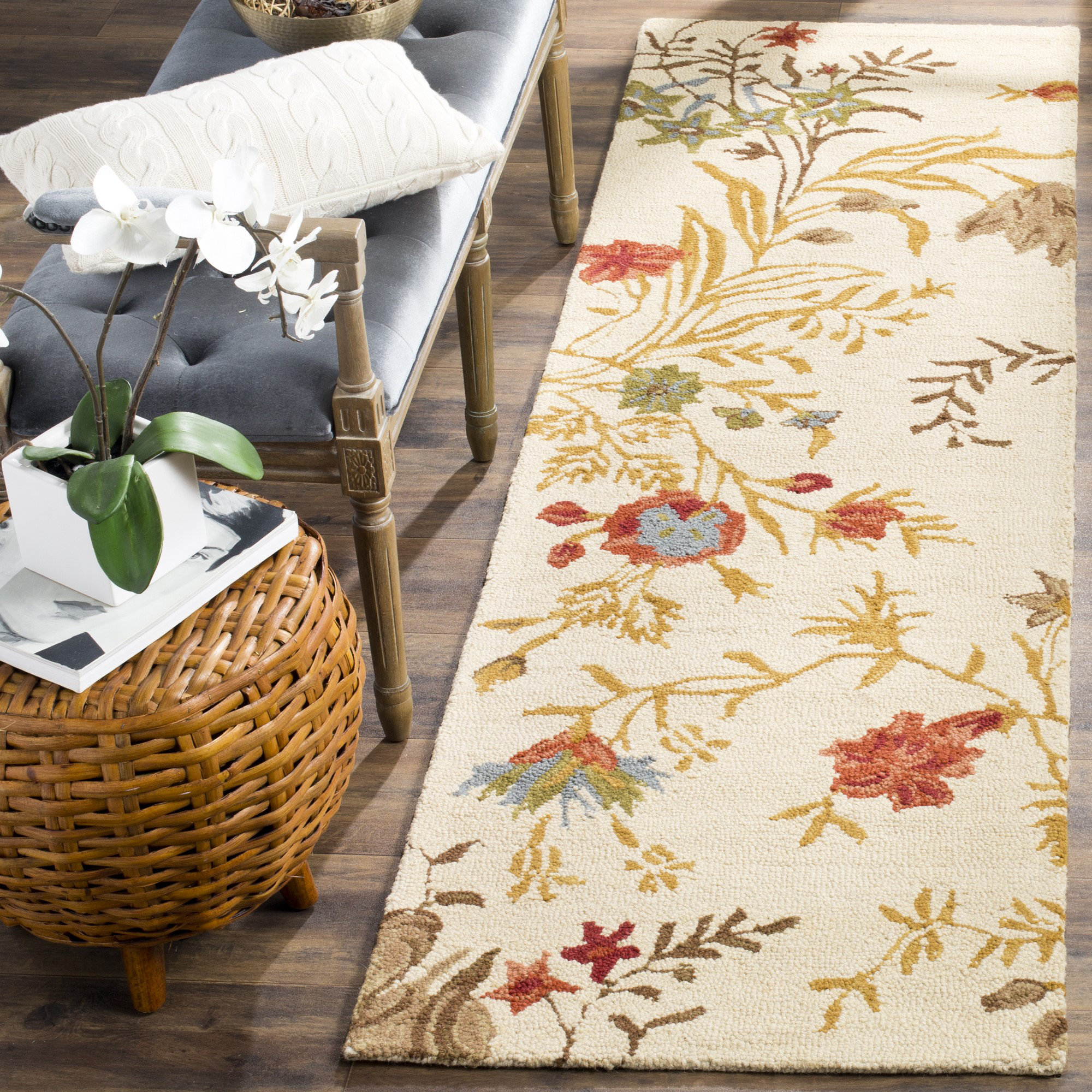 Winston Porter Emrick Hand Hooked Wool/Cotton/Latex Floral Rug in Beige ...