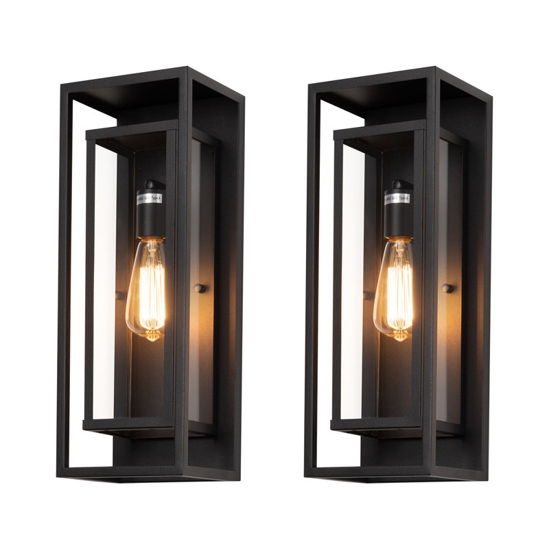 Rasharkin Classic 18'' H 1-Light Outdoor Wall Sconce, Black Metal Frame, Matte Black, 18" H x 6.61" W x 5.71" D, Set of 2