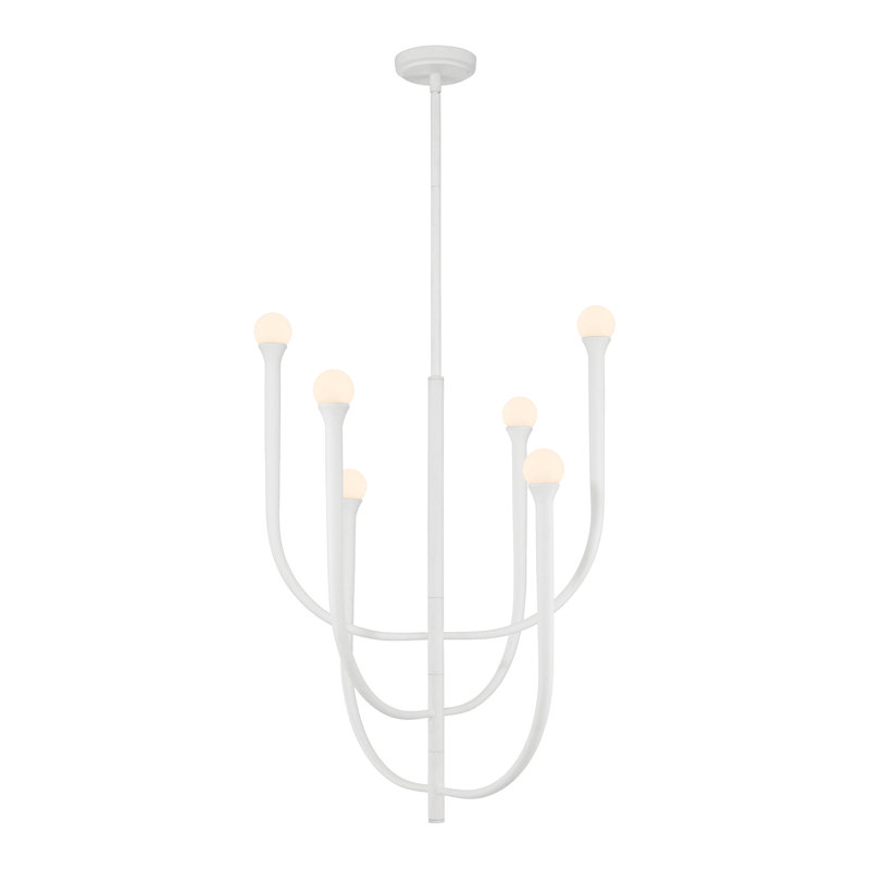 Lustre blanc en plâtre 6 lumières 23 pouces avec abat-jour en verre opale Levacy