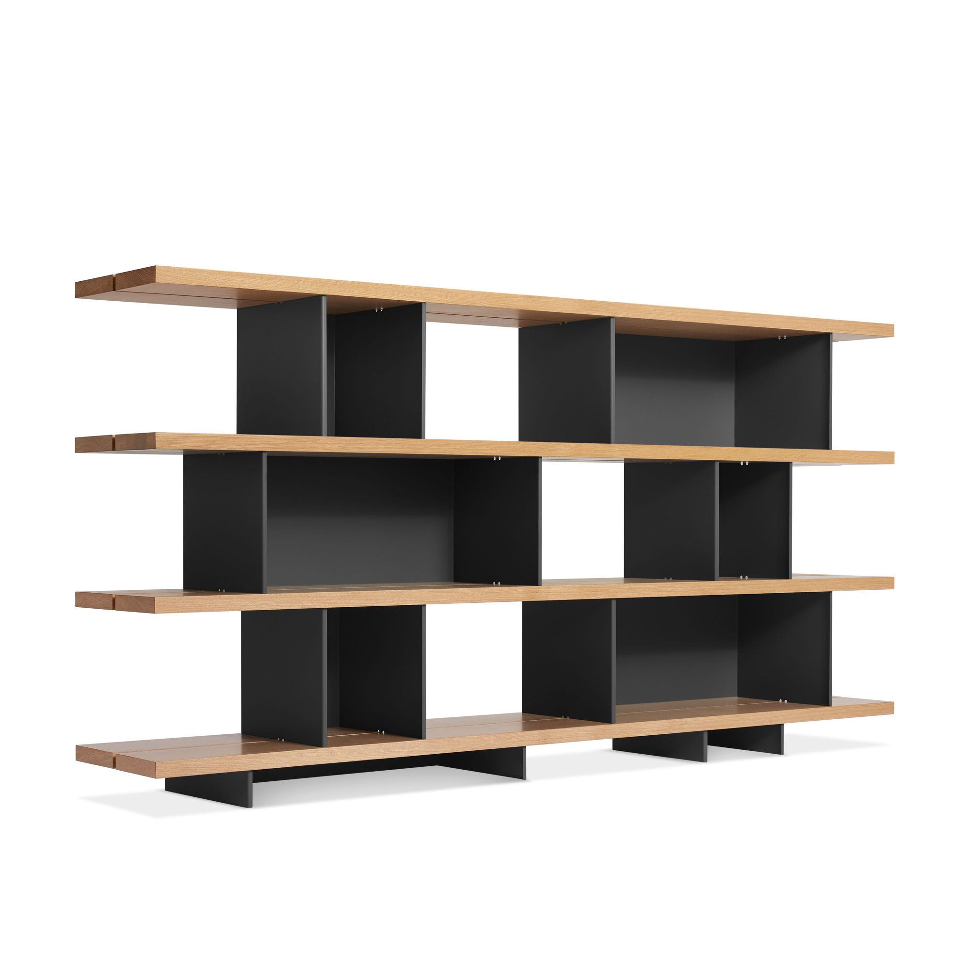 Happy Day Wide Bookcase, White Oak/Oblivion	, (4 Shelves) 41" H x 81" W x 14" D