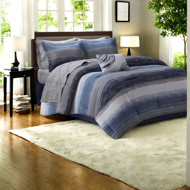 de literie double, édredon en microfibre avec draps en coton, design bleu marine moderne pour la maison