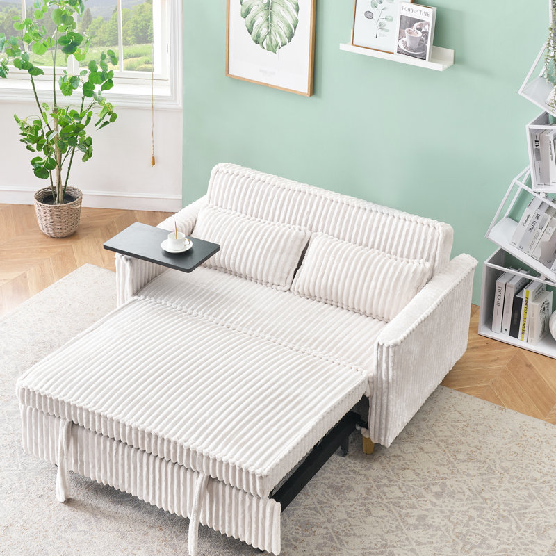 Velours côtelé confortable avec accoudoir de table mobile et connecteur de table de maquillage, Beige