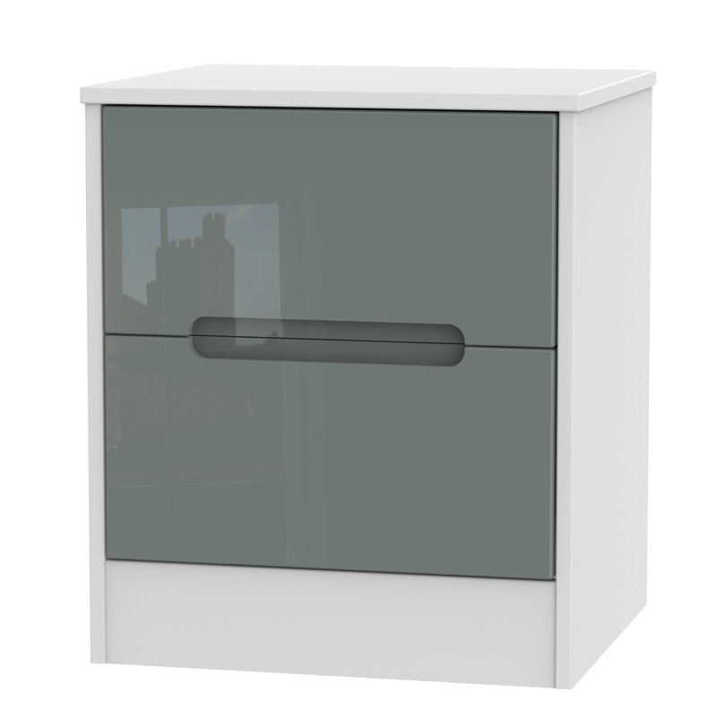 Fully Assembled Vernon 2 Drawer Bedside Table, Grey Gloss/White