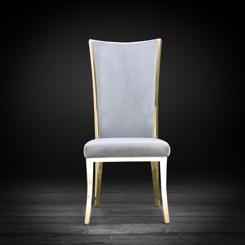19'' H Velvet Upholstered Side Chair, Grey, Titanium Gold