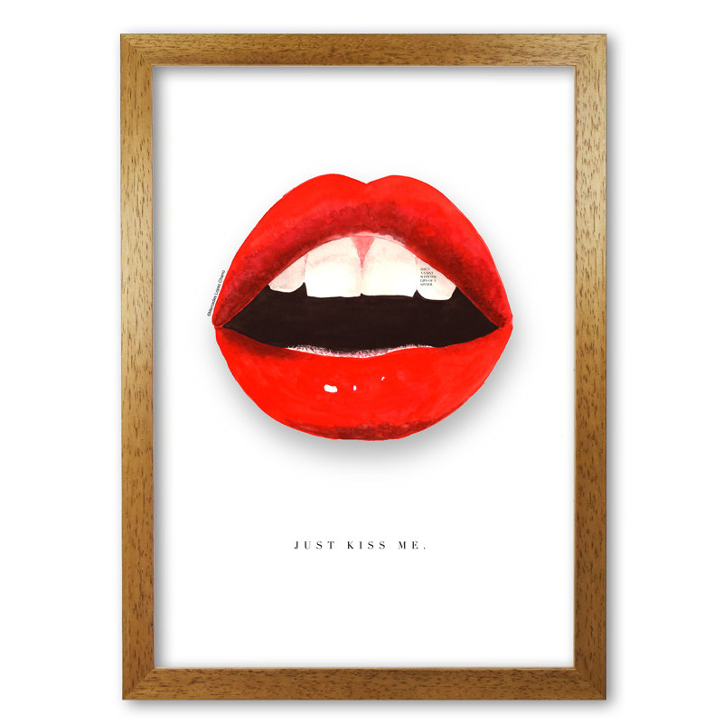 Just Kiss Me Lips - Print, 84.1 cm H x 59.4 cm W x 5 cm D, Honey Oak