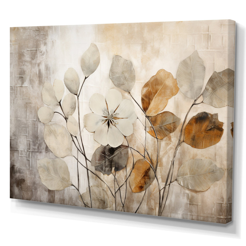 «Beige Botanical Impressions III - Abstract Botanicals», art encadré, H 24 po x l 32 po, Toile tendue, Sans cadre