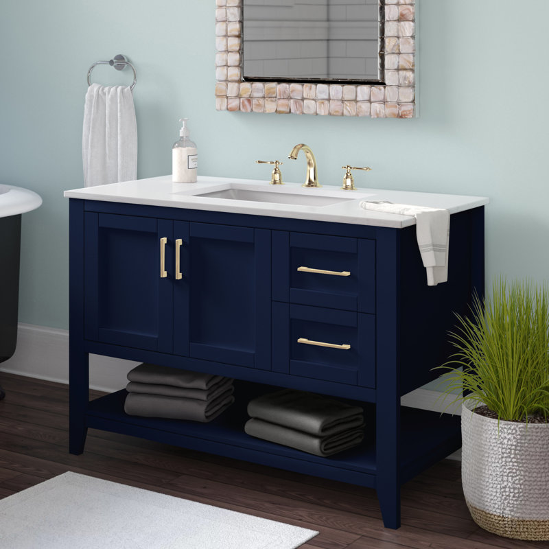 Scottsbluff 42 " W Freestanding Standard Free Standing 1 Single Vanity Bathroom Vanity With Engineered Marble Top, Blue