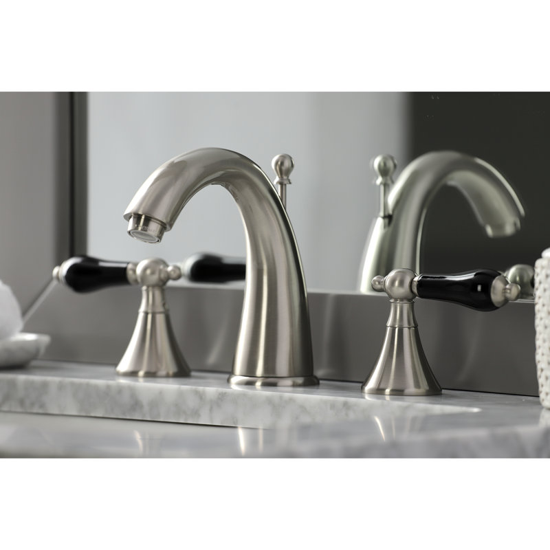Kingston Brass Duchess Two-Handle 3-Hole Deck Mount Widespread Bathroom Faucet with Brass Pop-Up Drain, Brushed Nickel