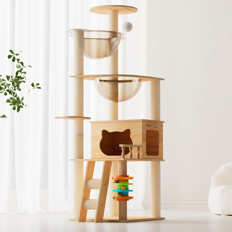 59" Modern Cat Tree With Acrylic , Scratching Posts, And A Top Perch For Indoor Cats