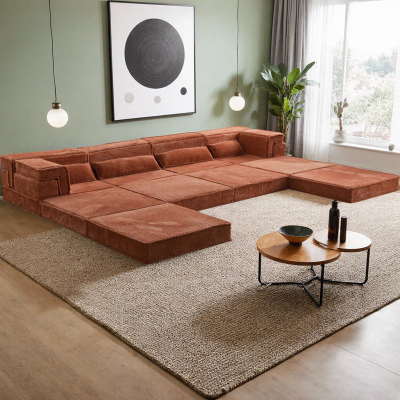 Canapé-lit modulaire avec repose-pieds Boneless, Orange Fabric