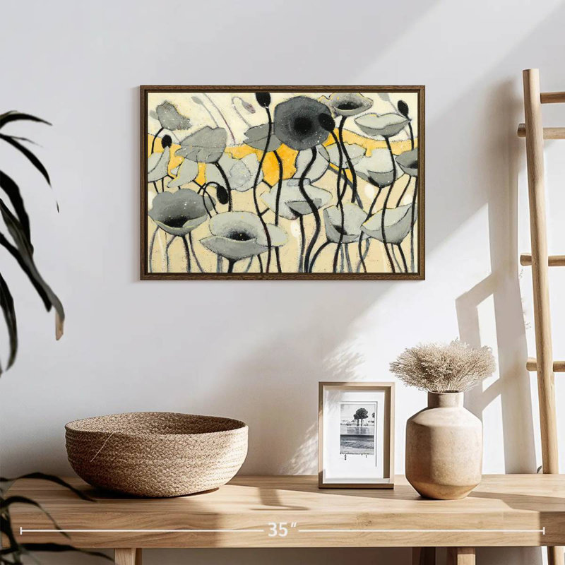 Fleur de jour de neige gris, 19 po x 13 po, Cadre flottant en noyer