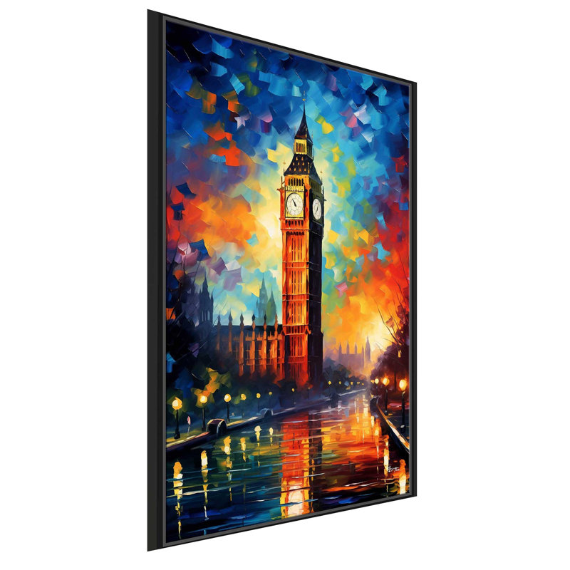 «London, England At Twilight V2», peinture sur toile à cadre flottant, H 63,5 po x l 39,5 po x P 2 po