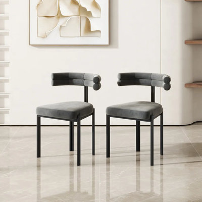 Chaise de salle à manger moderne sans accoudoirs (ensemble de 2), velours, pieds en acier au carbone, gris