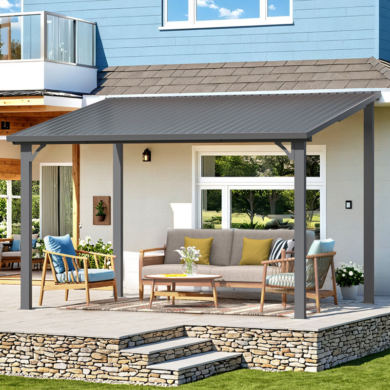 Hardtop Gazebo With Galvanized Steel Sloping Roof, 12' W x 8' D
