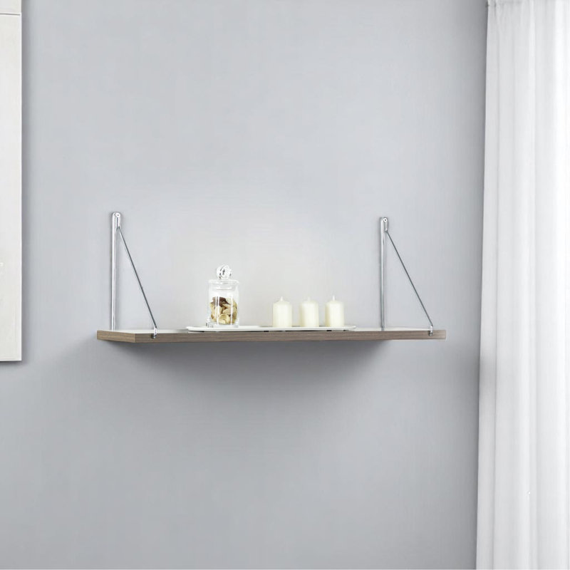 Tablette simple murale flottante à fixation murale rustique pour livres, blanc / chrome, Noyer / chrome