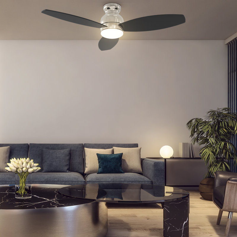 48'' Smart Ceiling Fan with Remote Control and Light Kit Included., Black