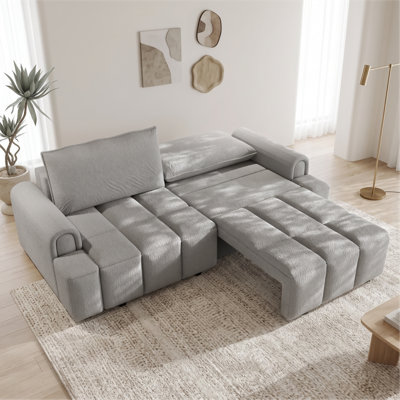  90.2" Teddy Upholstered Sleeper Sofa Bed King-Size Pull-Out Sofa Convertible Couch Bed With Underseat Storage