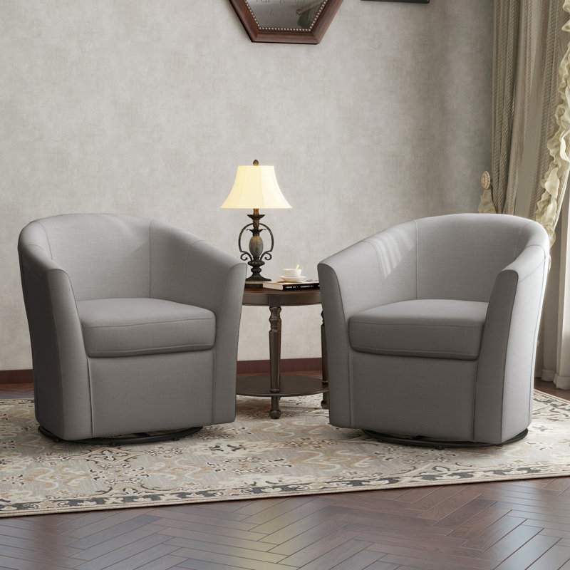 Fauteuil demi-tonneau pivotant de 30,7 po de large Aunna, Mélange de lin couleur café