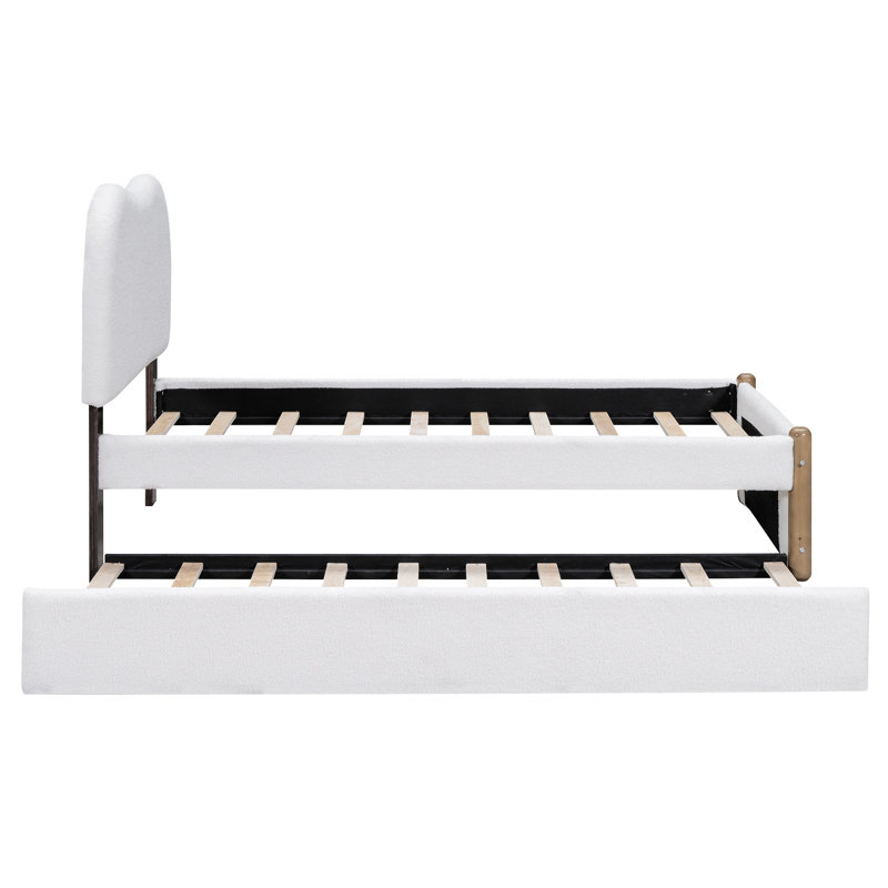 Lit plateforme tapissier simple avec lit gigogne simple - structure en bois massif, sans sommier tapissier, blanc, Lit simple