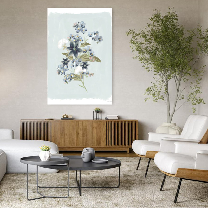 «Forget Me Nots», art floral printanier contemporain, H 48 po x l 32 po