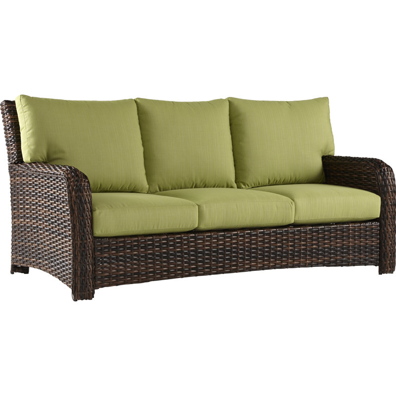Chorio 79.5'' Wide Metal Patio Sofa with Cushions, Dupione Peridot Sunbrella®, Espresso