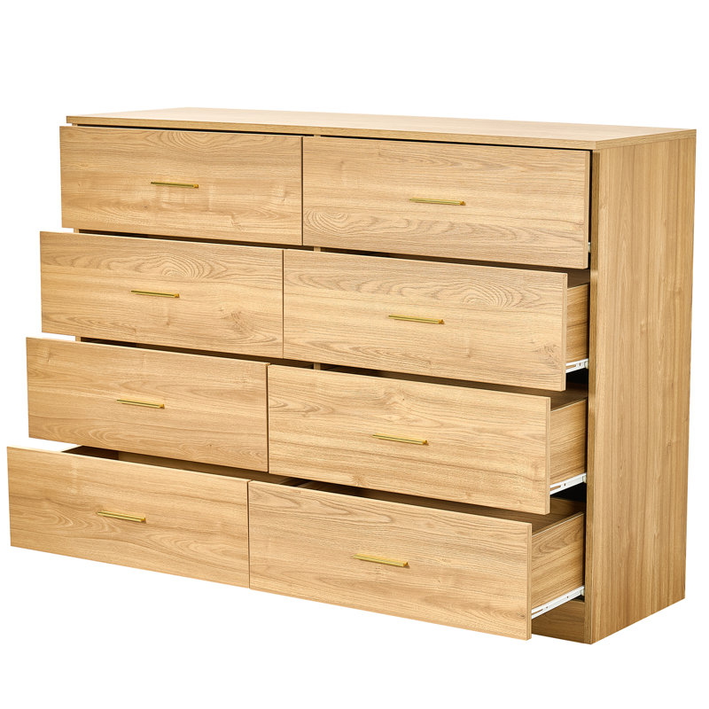 Commode 8 tiroirs pour la chambre à coucher - Vaste commode de rangement, robuste, Naturel