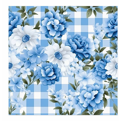 Floral Vichy fleurs bleues, reproduction d'art non encadrée