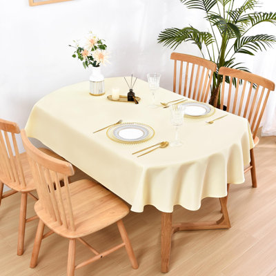 Oval Tablecloth 60 x 102 Inch Washable Fabric Table Cloth Solid White Table Cover,Ivory