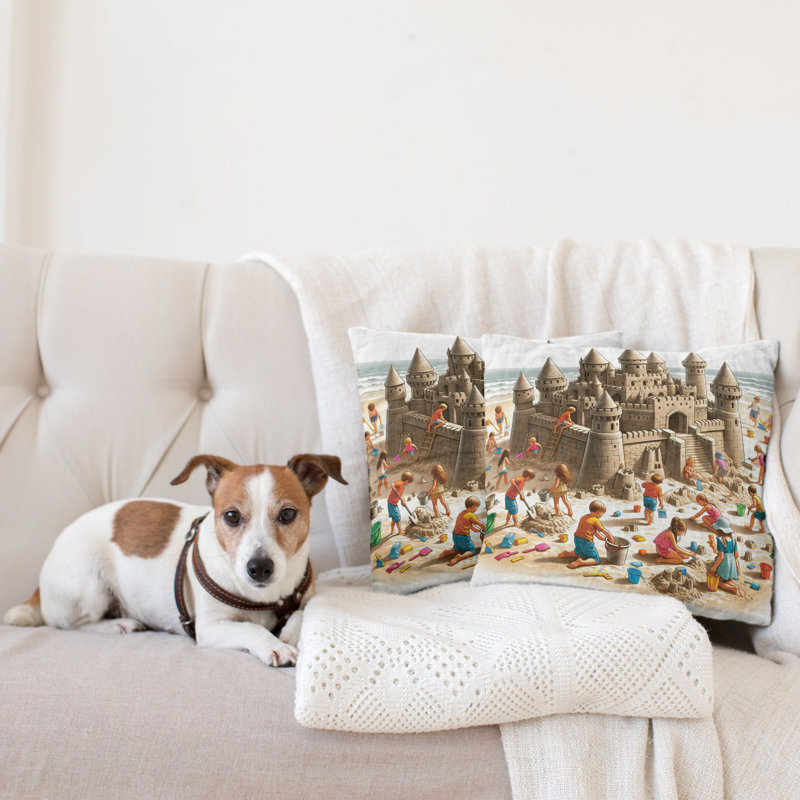 Camel Burnt Orange Sand Castle Square Pillow Covers Set