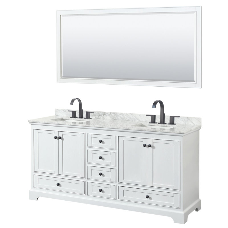 Deborah 72 " W Freestanding Standard Free Standing Single Double Vanity Bathroom Vanity With Marble Top with Mirror