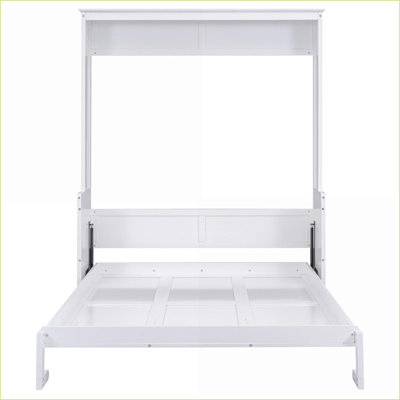Grand pin et bois Lit escamotable en panneau de fibres à densité moyenne avec tablette / bureau, aucun sommier nécessaire, blanc pour les petits espaces