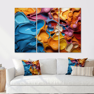 Symphonie orange et bleu, peinture goutte à goutte I - ensemble de décoration murale peinture goutte à goutte