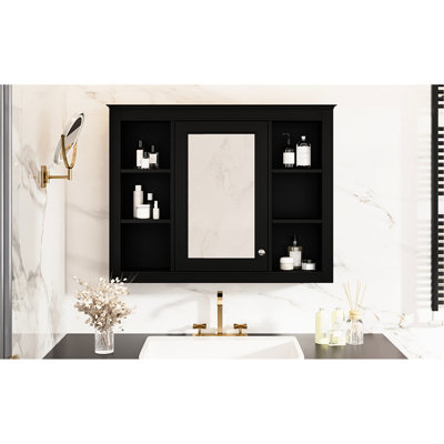 Armoire de salle de bain noire 35 po x 27,5 po avec miroir, rangement mural moderne fonctionnel 35 po x 27,5 po