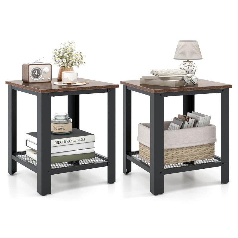 End Table Set, Light Brown, Black