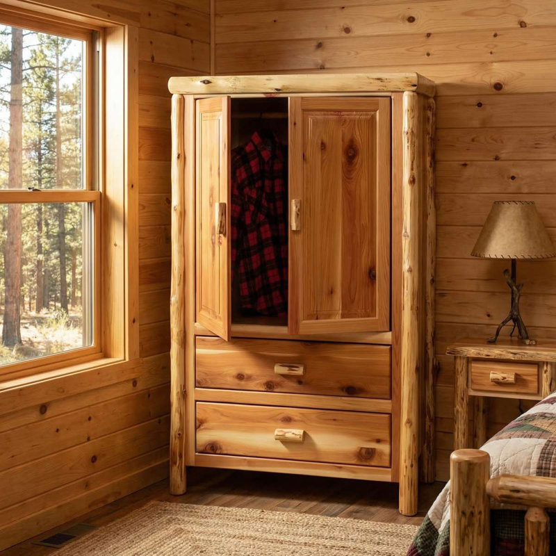 Armoire-penderie à deux tiroirs en cèdre Fireside Lodge - cèdre naturel - Value Line, Traditionnel avec tiroirs de valeur