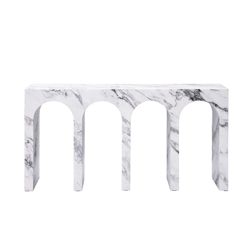 Fritzy Rectangular Console Table In White Engineered Stone