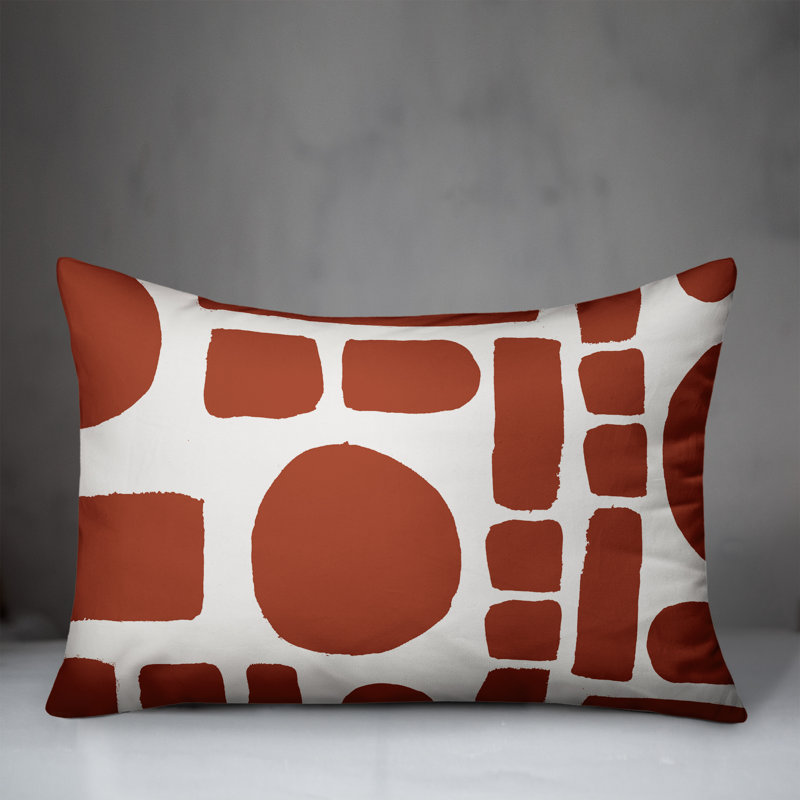  Coussin intérieur / extérieur géométrique, Blanc / orange / rouge